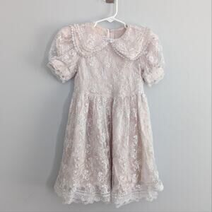 Vintage Girls Gunne Sax Blush Pink Lace Dress 1970 1980 USA Made Size Small